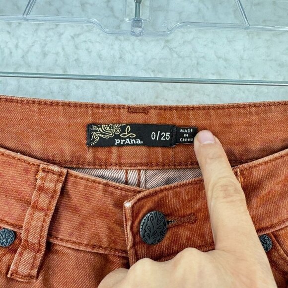 Prana Orange Low Rise Skinny Jeans Womens Denim Zip Fly Pockets Size 25 - Picture 4 of 12